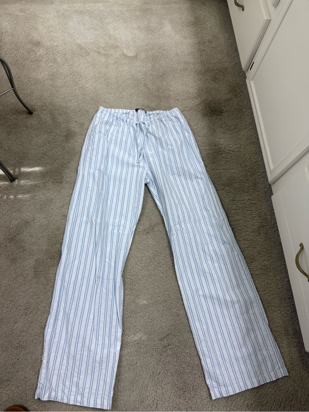 Brandy Melville White and Light Blue Striped Drawstring pants- NEVER WORN